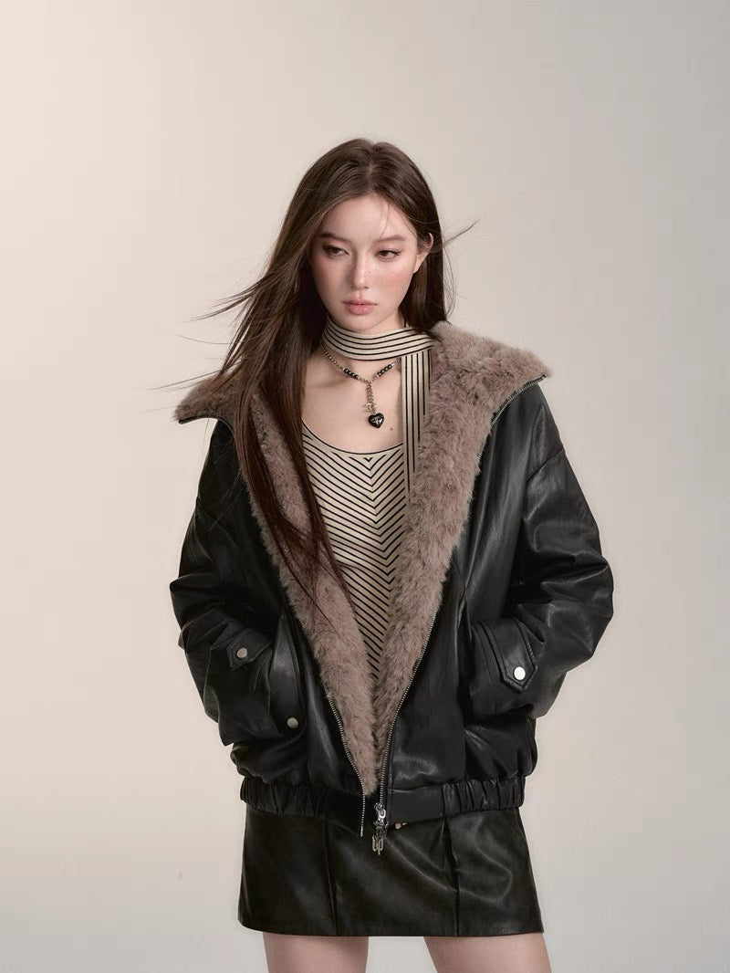 VIA PITTI V24DC121 Contrast Fur Coat(3color)