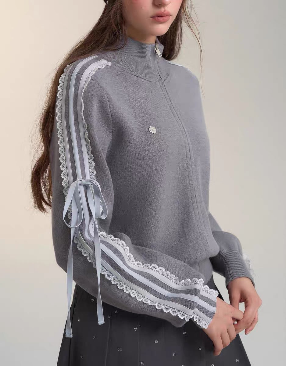 SOMESOWE Lace Bow Sweater(2color)