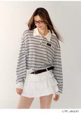 AsGony Stripe Polo & Mini Cake Skirt