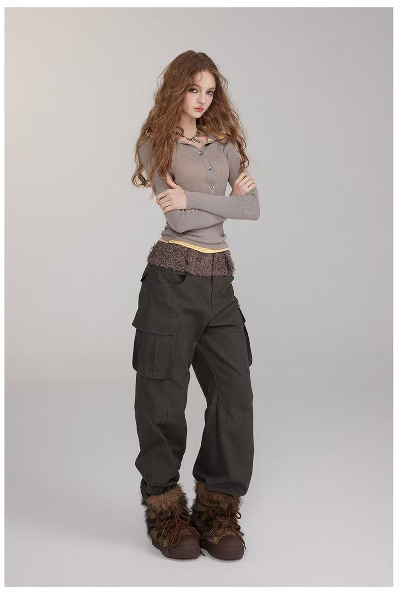 VIA PITTI V24DP204 Fluffy patchwork cargo pants