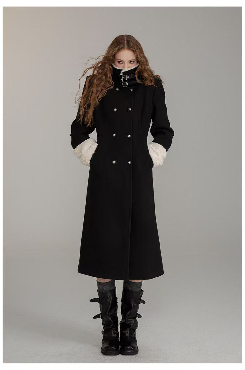 VIA PITTI V24DC256 Furry patchwork receiving waist long coat