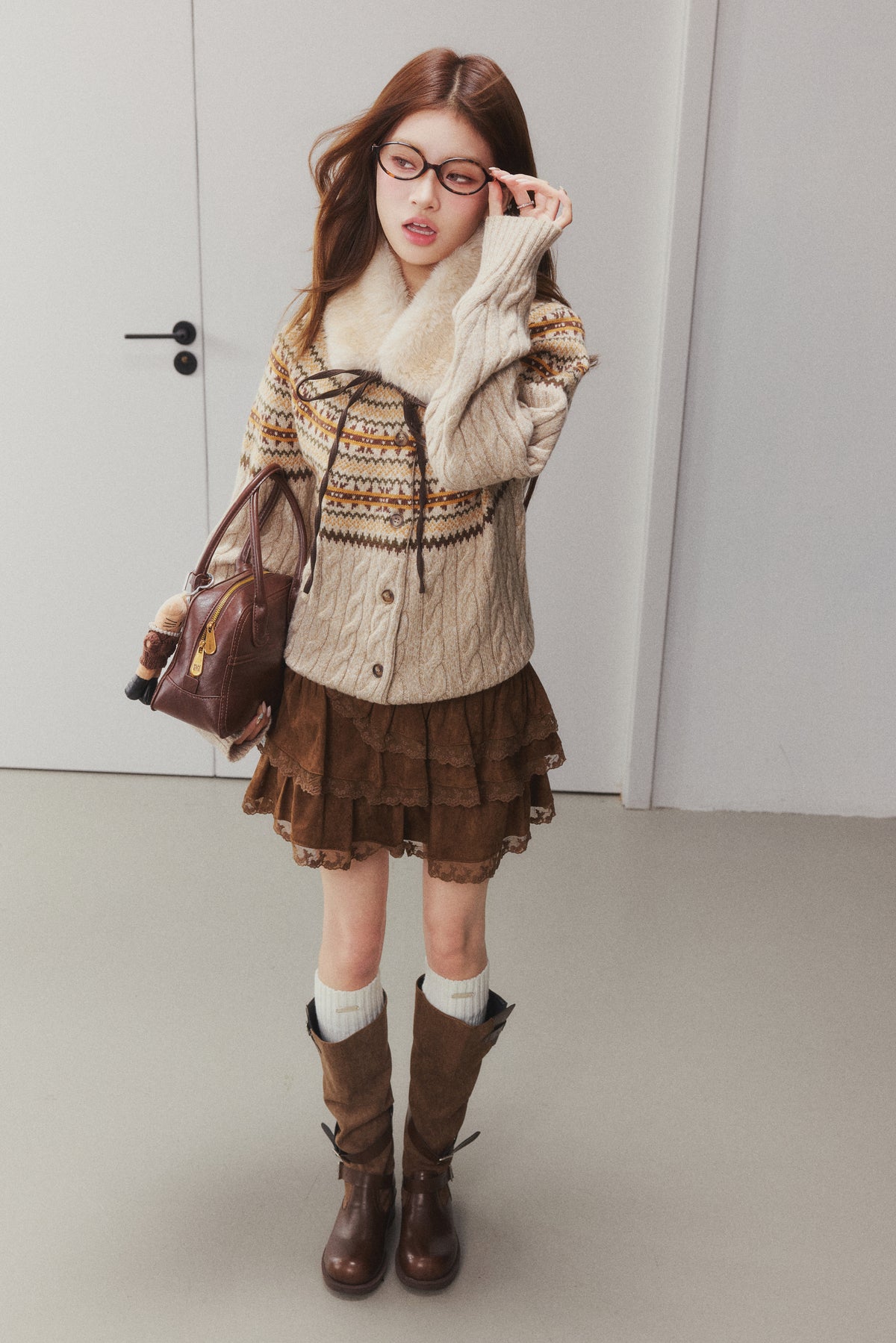 OTEBANBASS Ote260903 Fur Collar Tie-Detail Knit Sweater