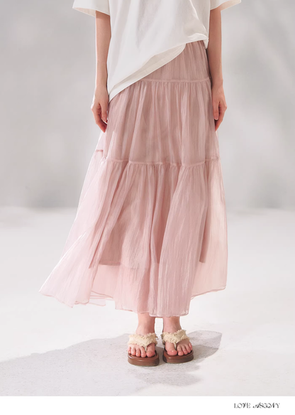 AsGony ASG26103 Pearlescent texture A-line spliced tiered skirt