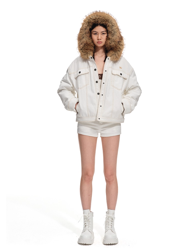 NAWS Polar Collection Denim Jacket with Fox Fur Collar