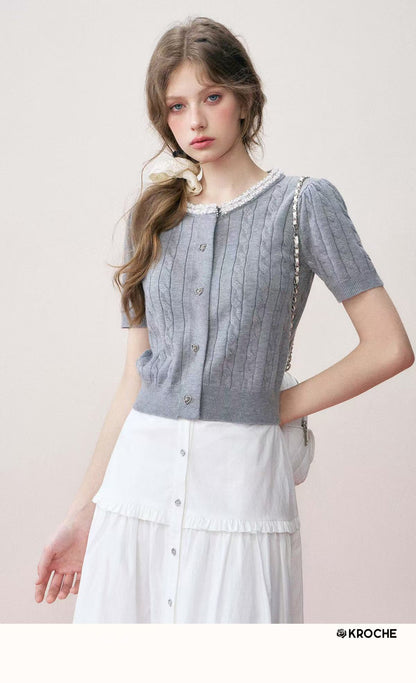 Kroche Short sleeved knitted sweater (2color)