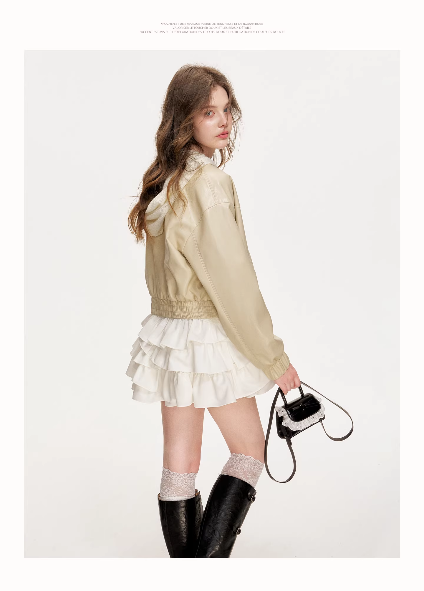 Kroche KZQ9019 Collar butterfly tie leather jacket