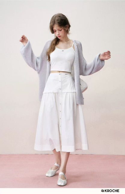 Kroche [Star Style] Mohair Cardigan &amp; Cloud Midi Skirt