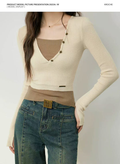 Kroche V-neck knitted base shirt (2color)