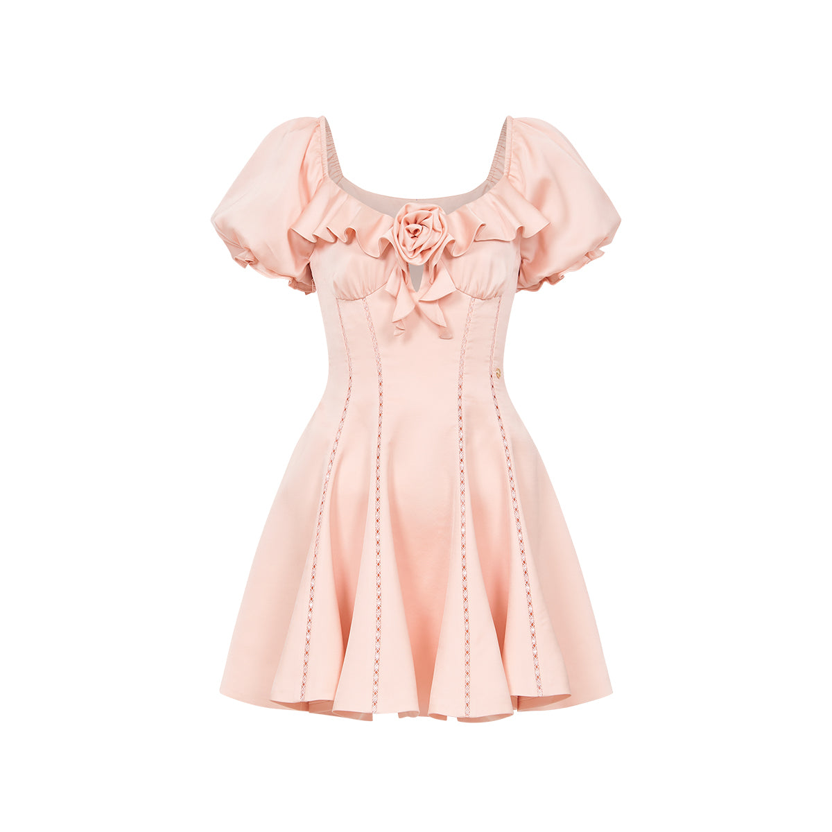 SHEERLUCK SLLYQ26304 Elegant satin puffy sleeve dress