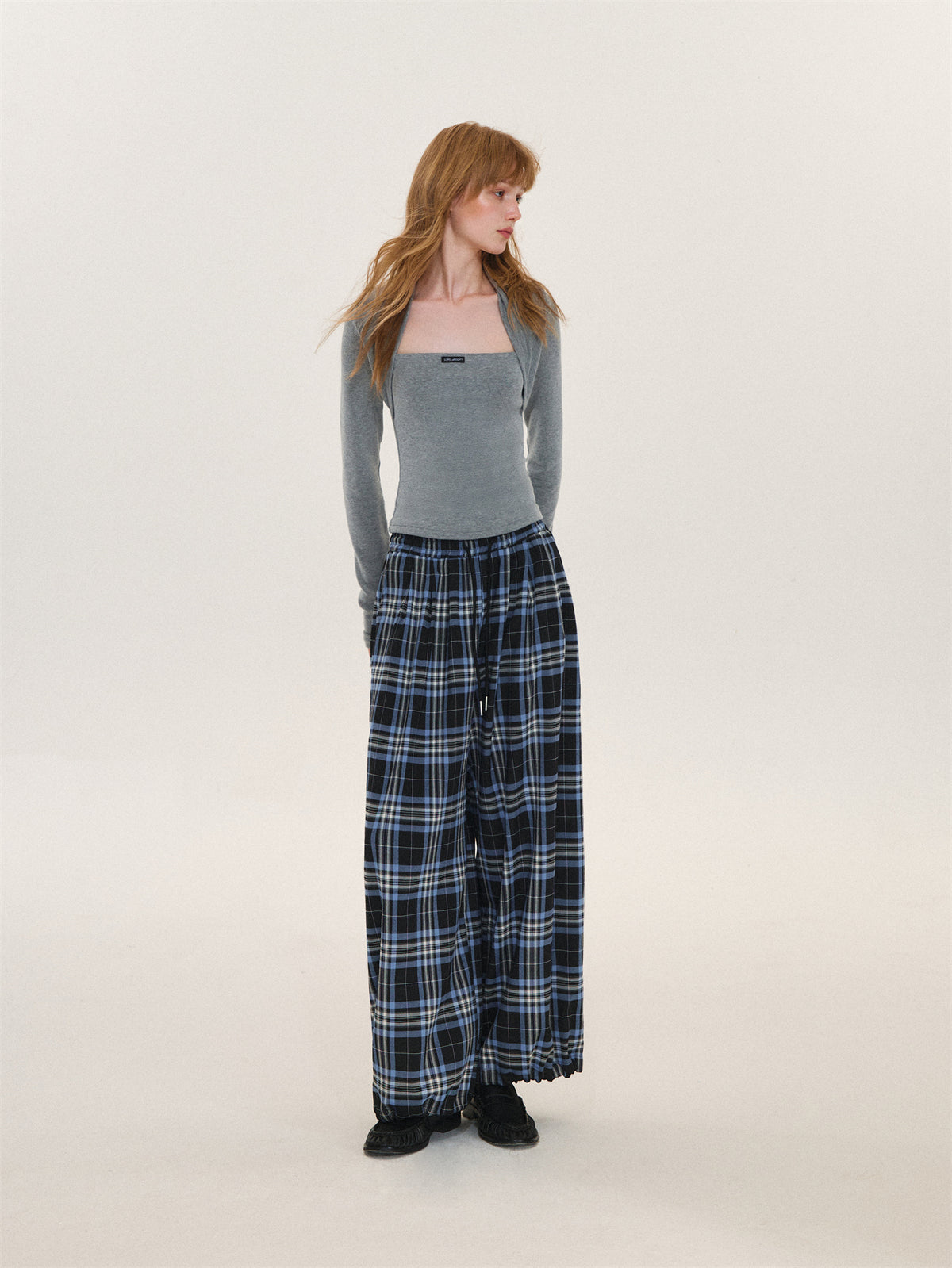Asgony ASG26609 Plaid Wide-Leg Pants