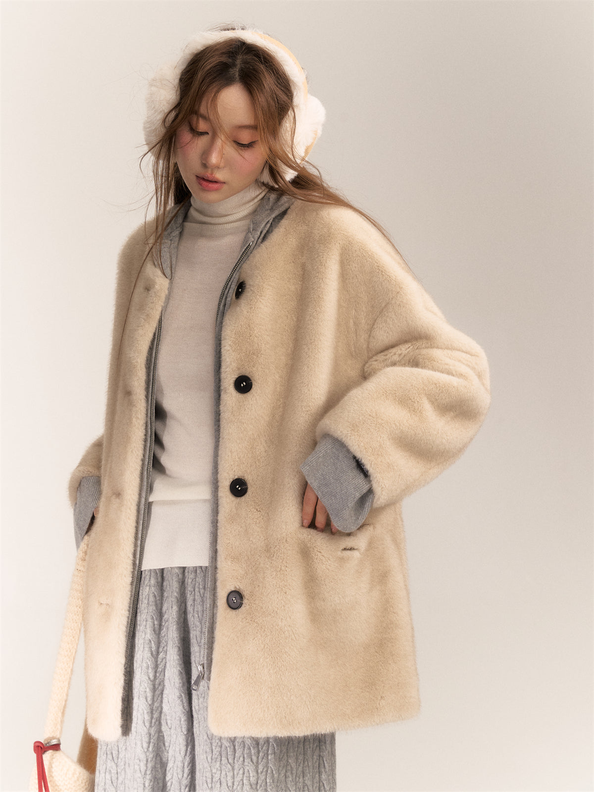 AsGony ASG24640 Mock mink fur casual coat