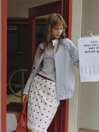 Asgony ASG26529 Ruffle-Edge Harrington Jacket