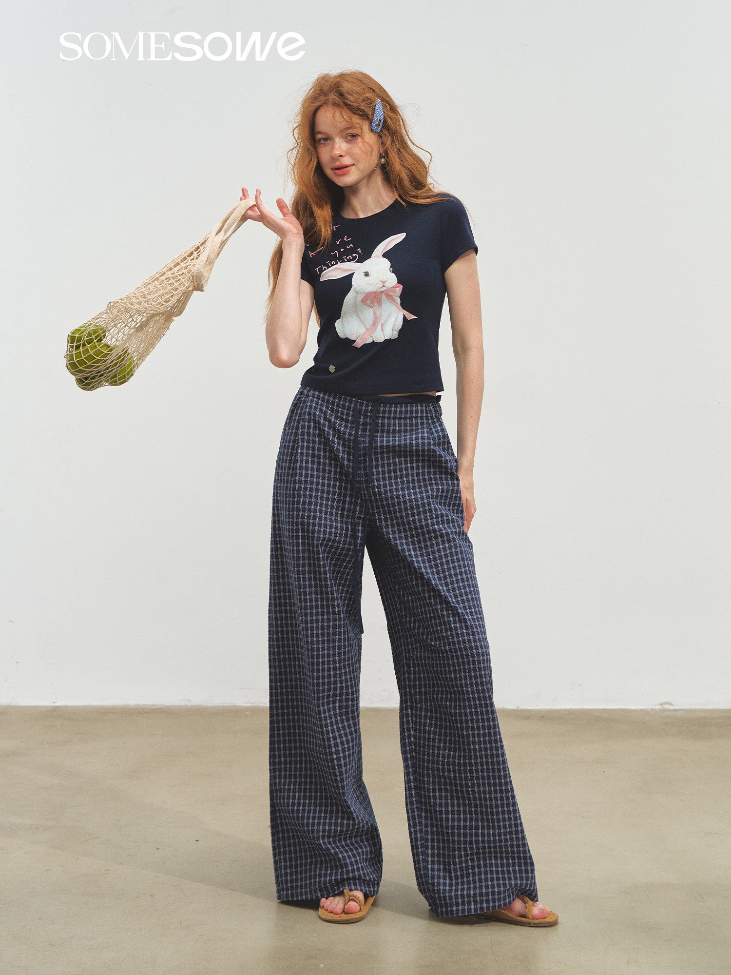 SOMESOWE S2508169 Plaid wide leg pants