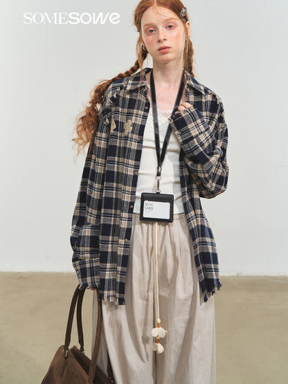 SOMESOWE S2508205 Fun fringe plaid shirt