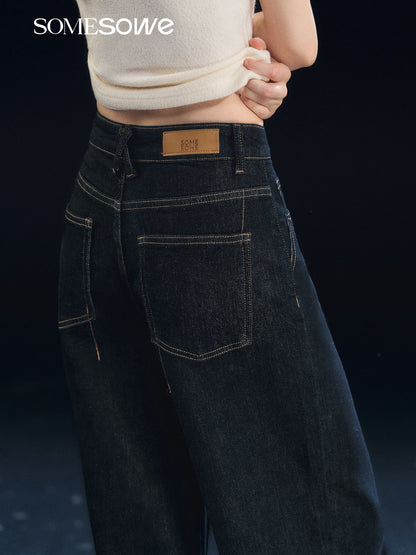 SOMESOWE S2508315 Elastic straight-leg solid color fleece jeans