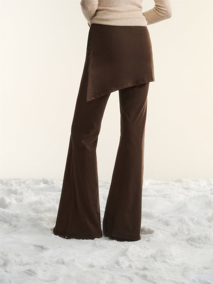 AsGony ASG25562 Irregular fake two pieces of micro flared knitted pants