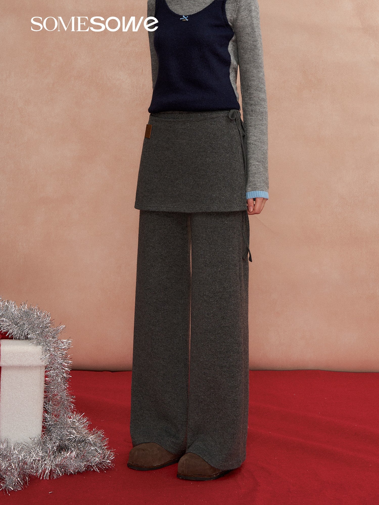 SOMESOWE S2508299 Detachable curtain micro fleece long pants