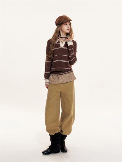 16DEWS 16D25380 Polo collar fake two-piece pullover sweater