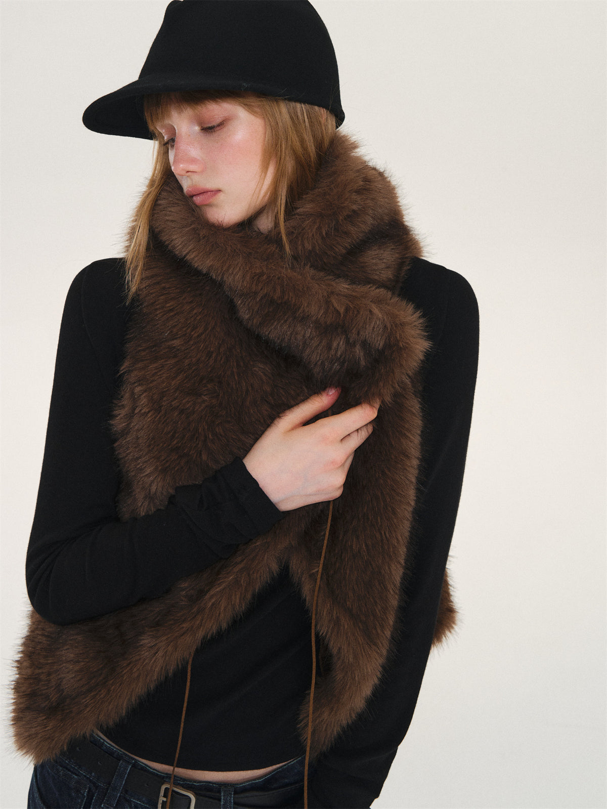 Asgony ASG26611 Strap-Detail Faux Fur Vest