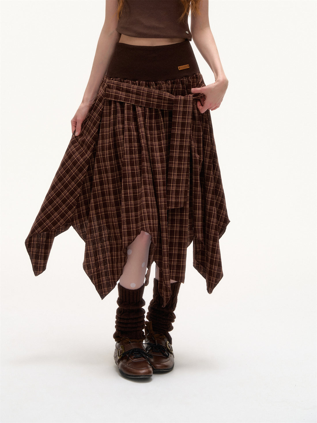 AsGony ASG25397 Irregular hem plaid skirt