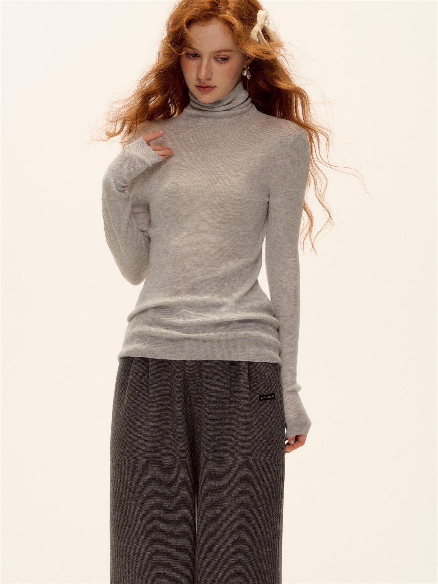 AsGony ASG25512 Wool high neck knitted versatile base sweater