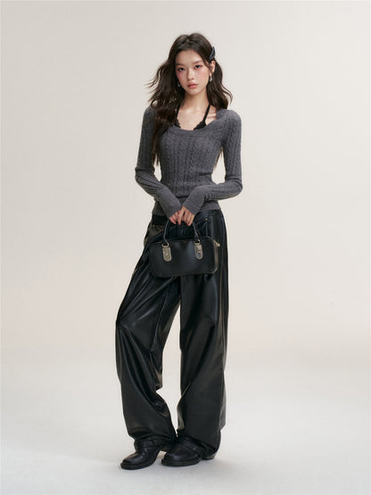 16DEWS 16D25481 Twisted floral texture fake two slim fit base top