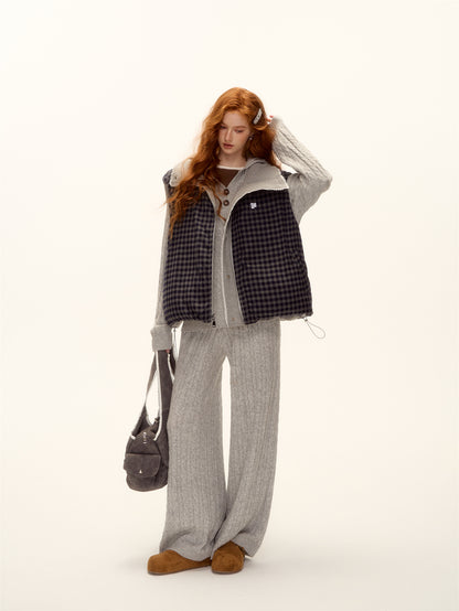 AsGony ASG25503 Double sided plaid lace patchwork vest