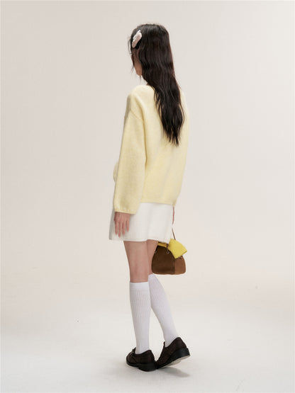 16DEWS 16D25461 Nine inch sleeve rabbit hair cotton wool blended knitted top