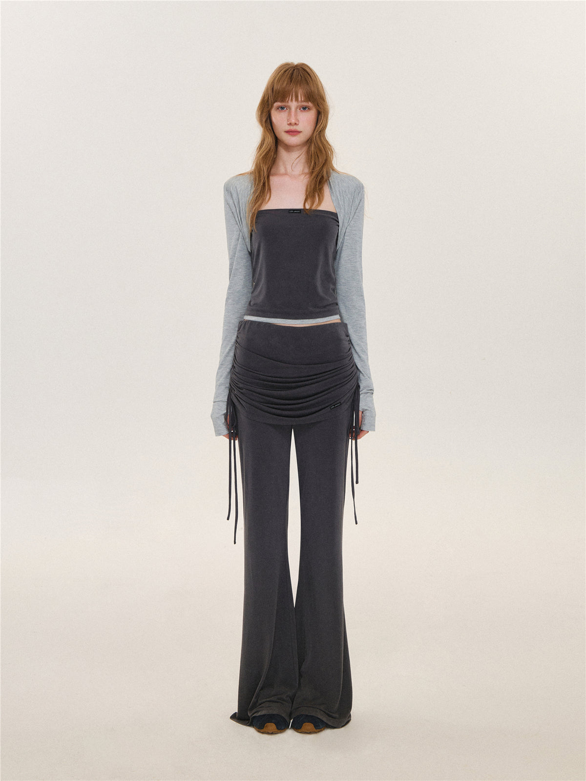 Asgony ASG26573 &amp; ASG26574 Faux Layered Long-Sleeve Top &amp; Flared Trousers with Overskirt