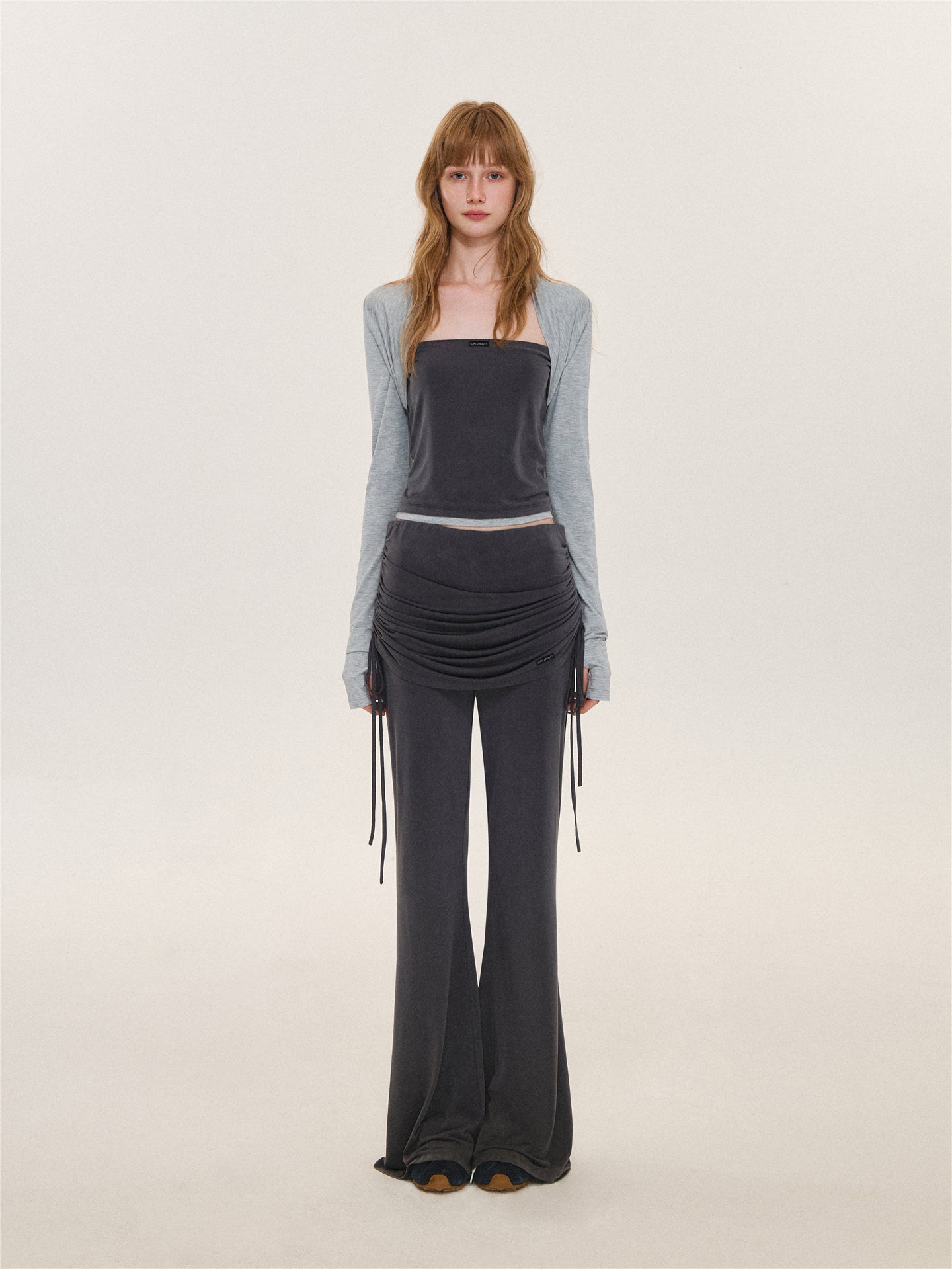Asgony ASG26573 &amp; ASG26574 Faux Layered Long-Sleeve Top &amp; Flared Trousers with Overskirt