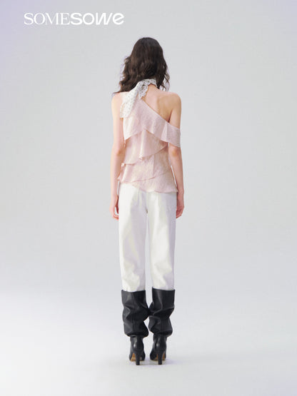 SOMESOWE S2609109 Multi layered ruffle edge sloping shoulder top