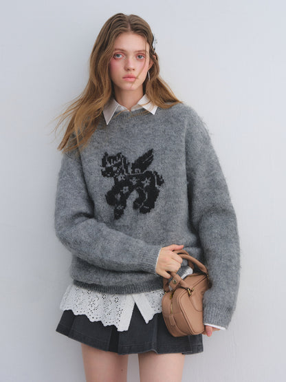 AsGony ASG25649&amp;ASG25679 Wool round neck jacquard sweater + skirt set