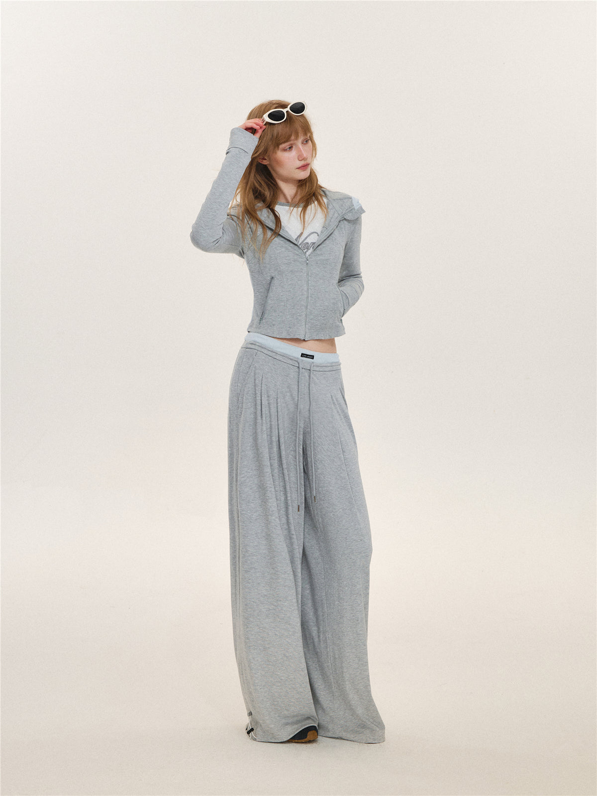 Asgony ASG26599 &amp; ASG26600 Color-Block Patchwork Jacket &amp; Draped Casual Pants