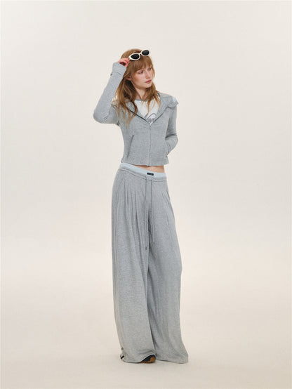 Asgony ASG26599 &amp; ASG26600 Color-Block Patchwork Jacket &amp; Draped Casual Pants