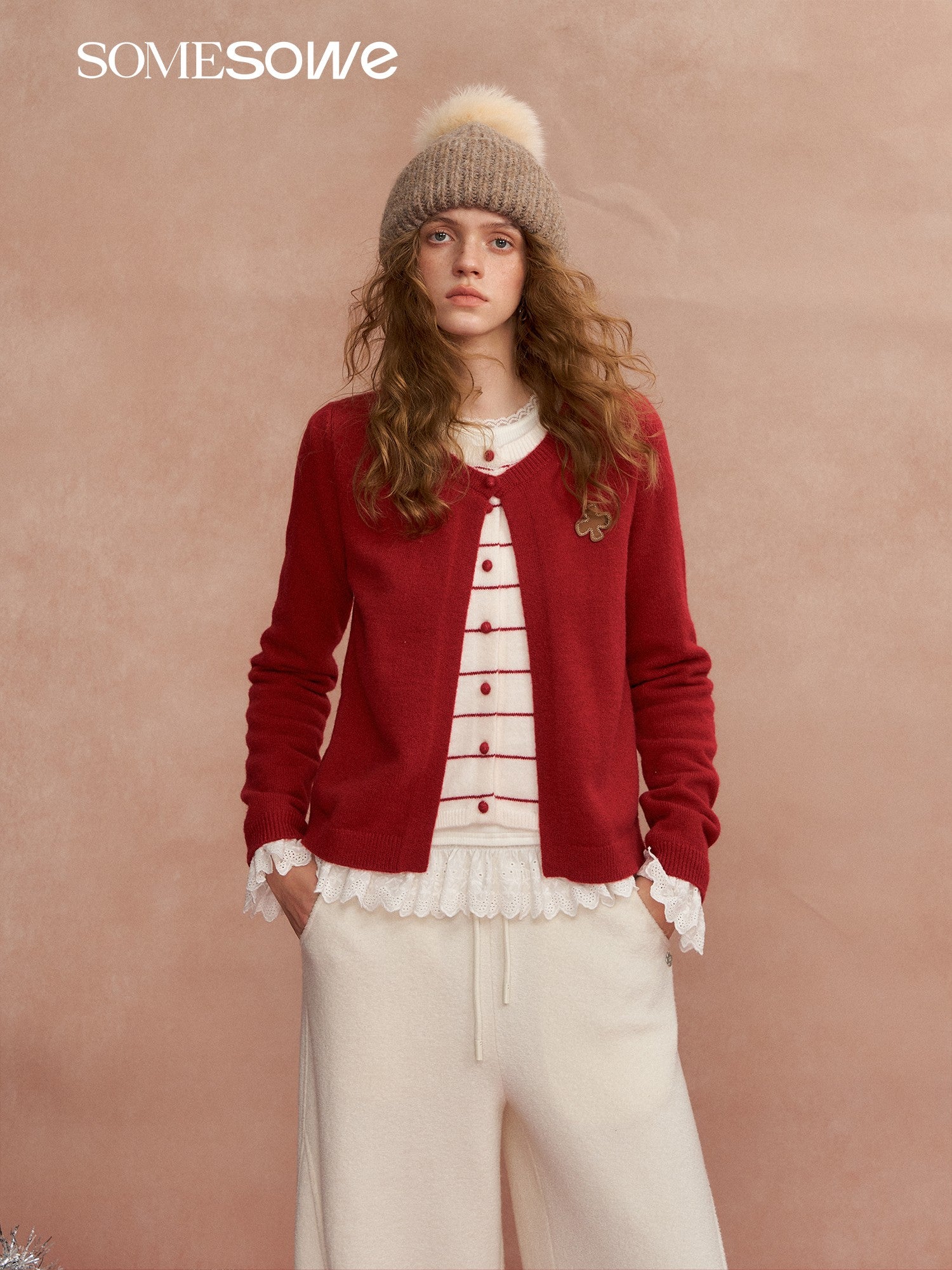 SOMESOWE S2508293 Velvet fake two contrasting striped cardigans