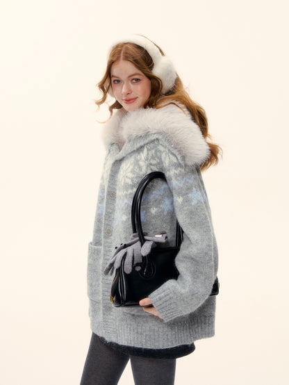 AsGony ASG25621 Wool blend eco-friendly wool collar Fel Island jacquard knitted jacket