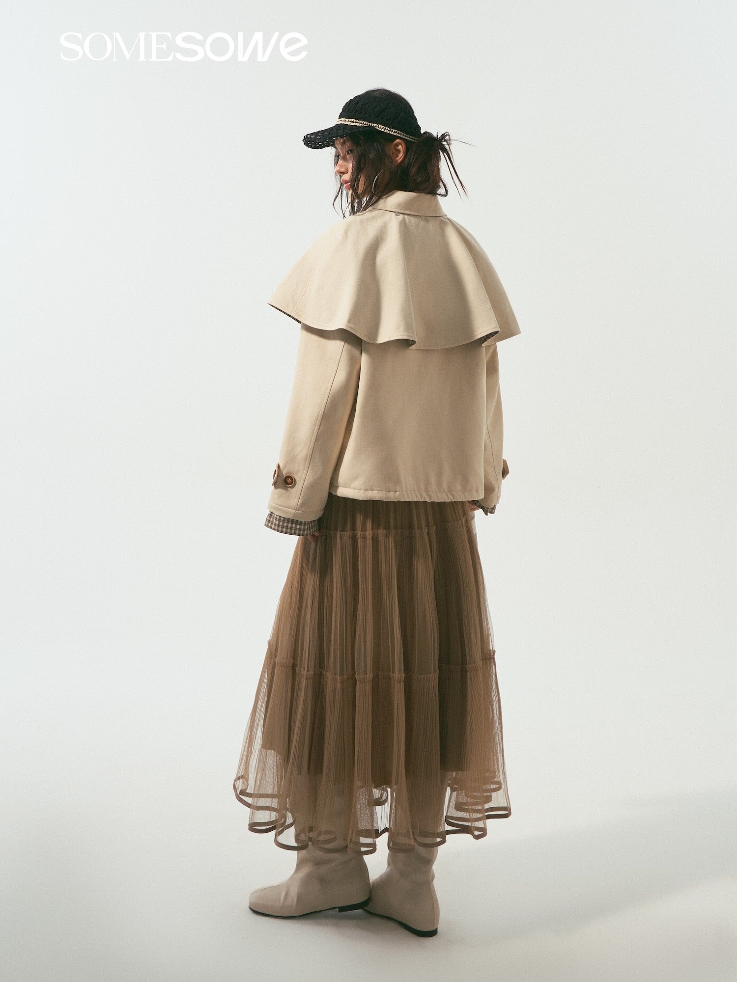 SOMESOWE S2508339 Detachable cape clip cotton jacket