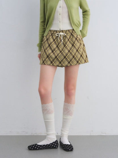 AsGony ASG25652 Elastic plaid tied skirt pants