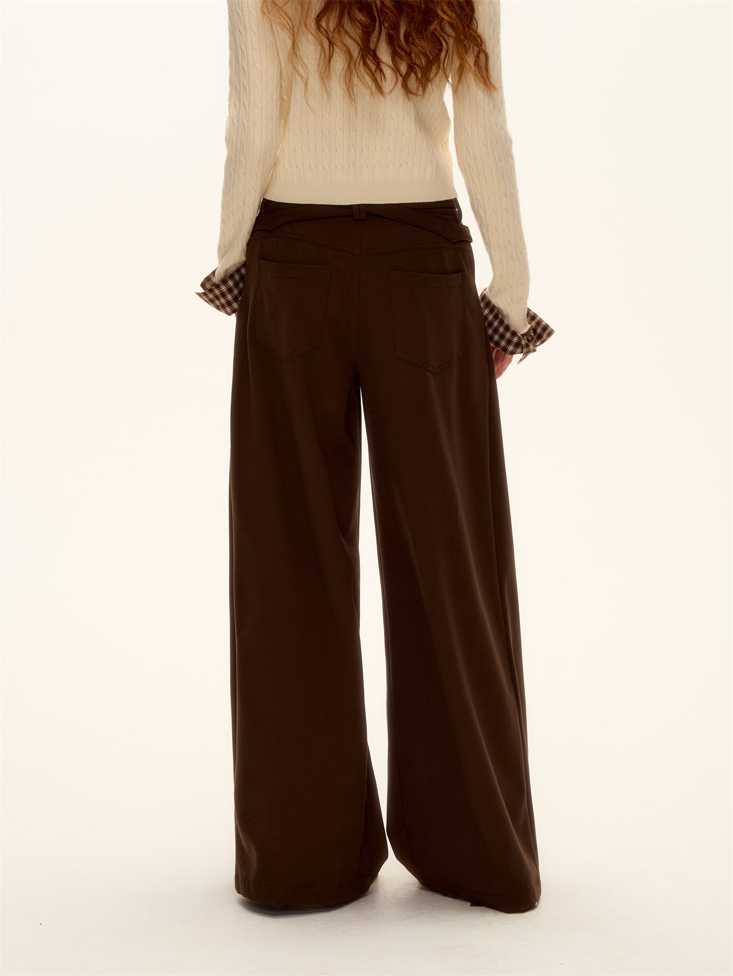 AsGony ASG25486 Pleated decorative strap wide leg pants