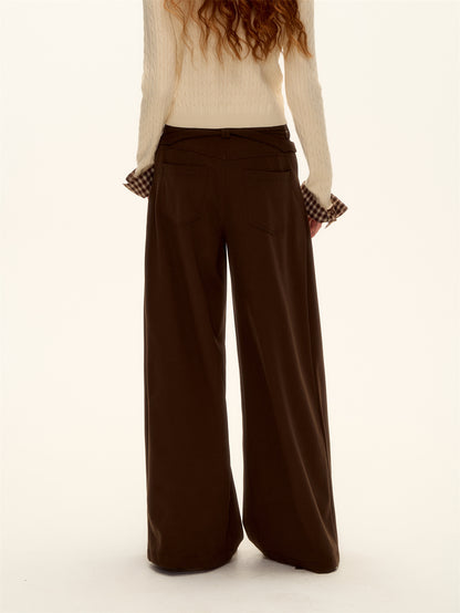 AsGony ASG25486 Pleated decorative strap wide leg pants