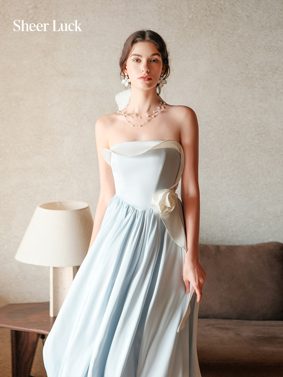 SHEERLUCK SLLYQ26313 Satin printed holiday style floral bud dress