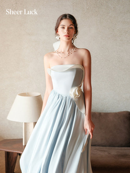 SHEERLUCK SLLYQ26313 Satin printed holiday style floral bud dress