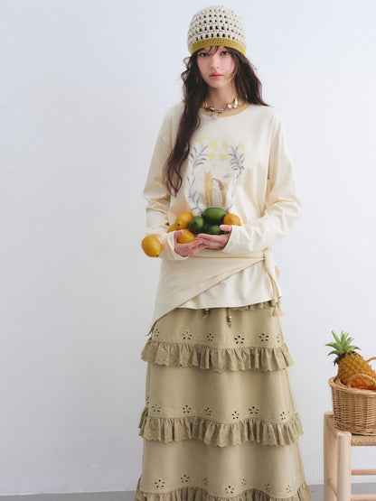 AsGony ASG26025 Triangle shawl pony print T-shirt two-piece set