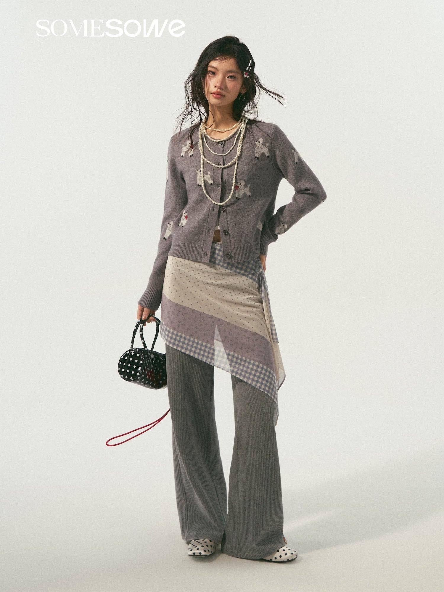 SOMESOWE S2609007&amp;S2609014 Elastic corduroy straight-fit casual pants + skirt panel