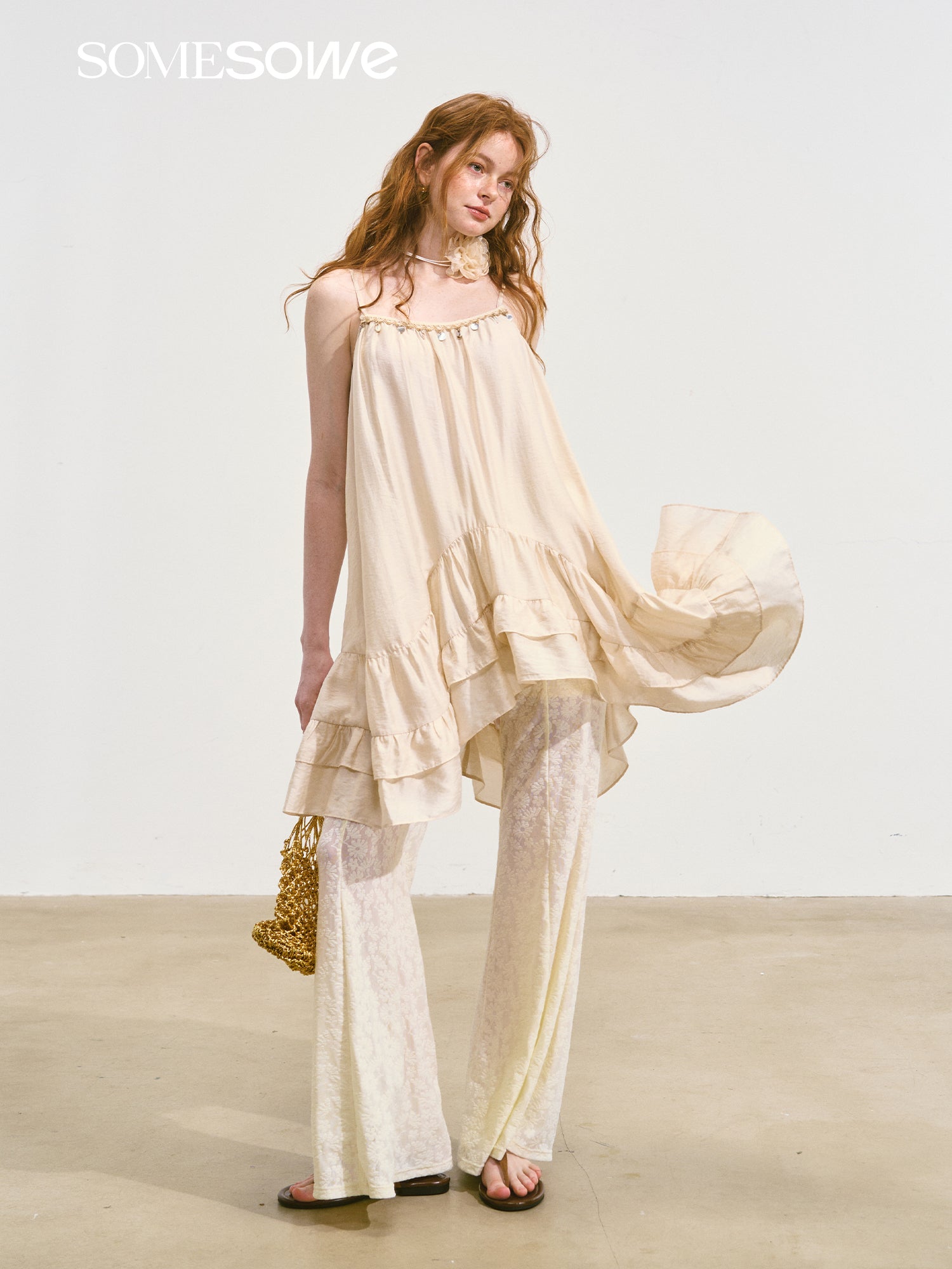 SOMESOWE S2508117 Lace micro flared pants