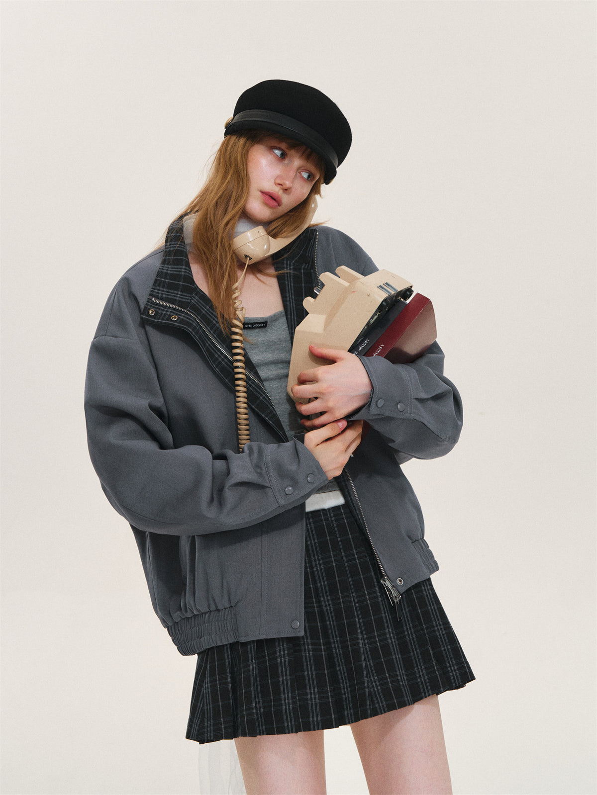 Asgony ASG26525 Reversible Plaid Collar Jacket