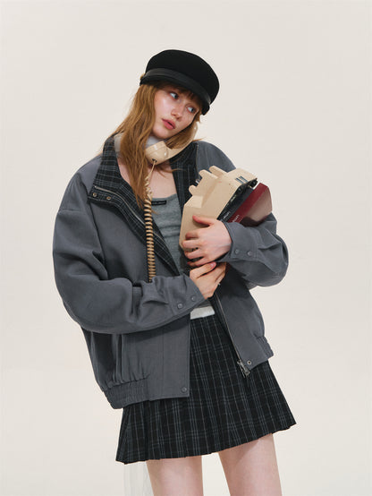 Asgony ASG26525 Reversible Plaid Collar Jacket