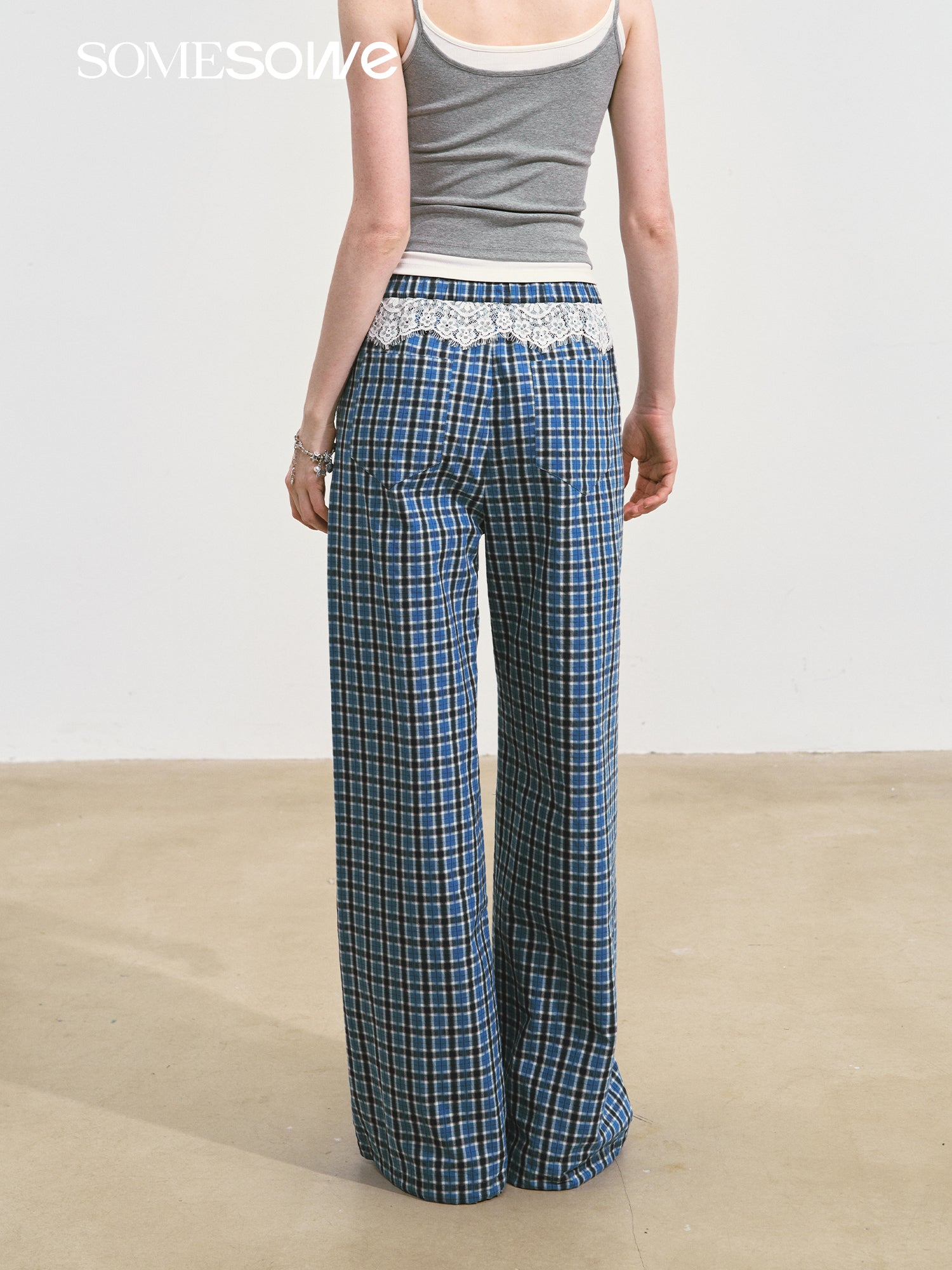 SOMESOWE S2508108 Lace plaid wide leg pants