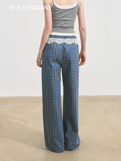 SOMESOWE S2508108 Lace plaid wide leg pants