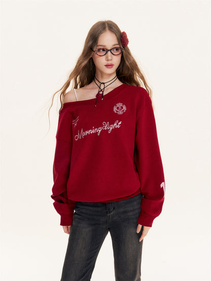 16DEWS 16D25430 Embroidered letter sloping shoulder hoodie